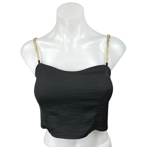 Express Women's Black Sleeveless Chain Strap Cami Camisole Crop Tank Top Size XS - Picture 1 of 5